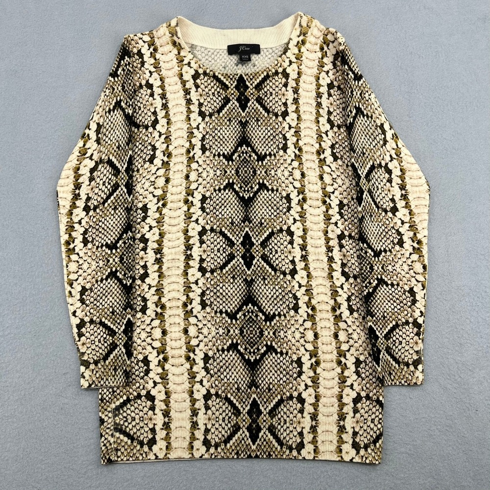 J.Crew Womens XXS Snakeskin Animal Print Crewneck Long Sleeve Sweater Tan Black